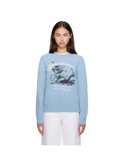 GANNI Blue Mermaid Graphic Wool Sweater