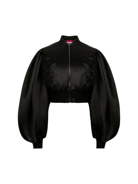 cropped satin bomber jacket