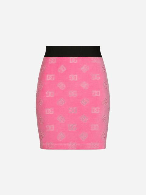 Dolce & Gabbana Flocked jersey miniskirt with all-over DG logo