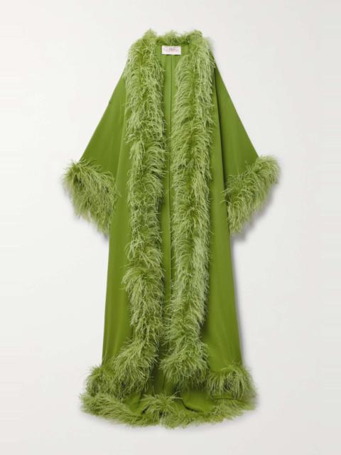 Valentino Feather-trimmed silk crepe de chine robe