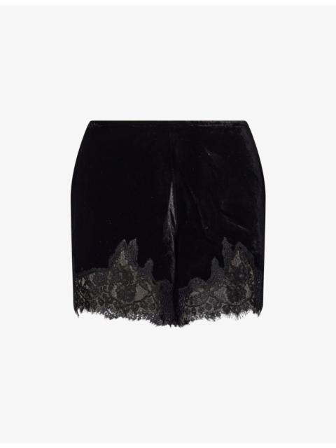 Reformation Fern Lace-Trim Velvet Shorts