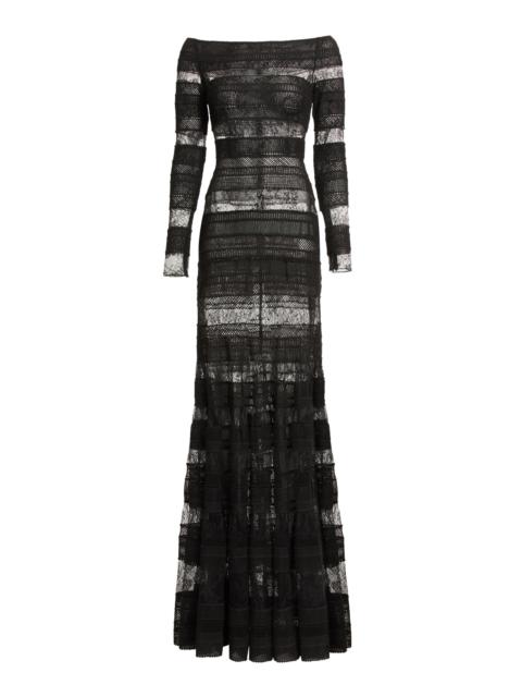 ELIE SAAB Macrame & Lace Gown black