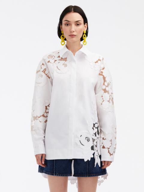 Oscar de la Renta MIXED BOTANICAL COTTON TWILL BLOUSE