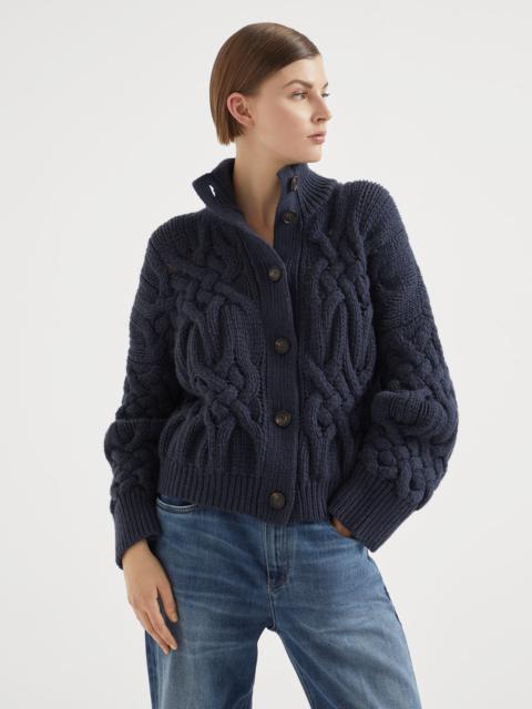 Twisted cables cardigan in cashmere feather yarn