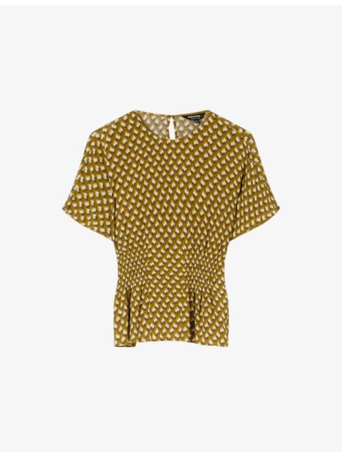 WHISTLES Shirred Ikat-Spot Woven Blouse