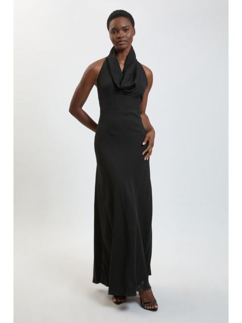 KAREN MILLEN Viscose Satin Back Crepe Cowl Front Backless Maxi Dress