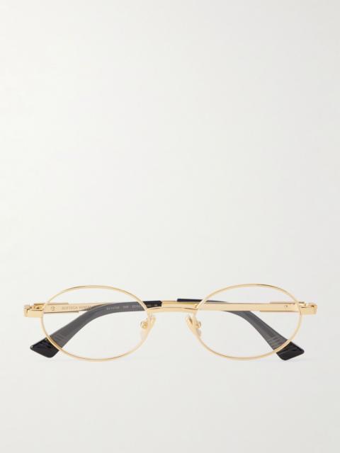 Bottega Veneta Stretch Panthos Oval-Frame Gold-Tone Optical Glasses Gold