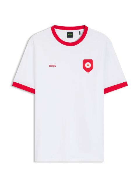 BOSS STRETCH-COTTON T-SHIRT WITH COUNTRY FLAG AND LOGO