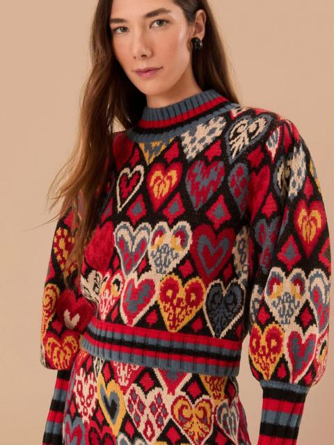 FARM RIO Black Hearts Ikat Knit Sweater