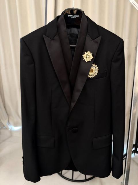 Balmain Balmain FW22 Sword Collar One‑Button Pin‑Decorated Satin Peak-Lapel Wool Blazer