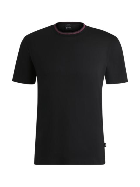 BOSS MERCERIZED-COTTON SLIM-FIT T-SHIRT WITH COLLAR STRIPE