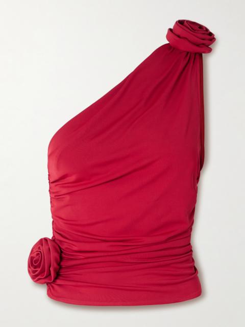 MAGDA BUTRYM One-shoulder Appliquéd Gathered Stretch-jersey Top