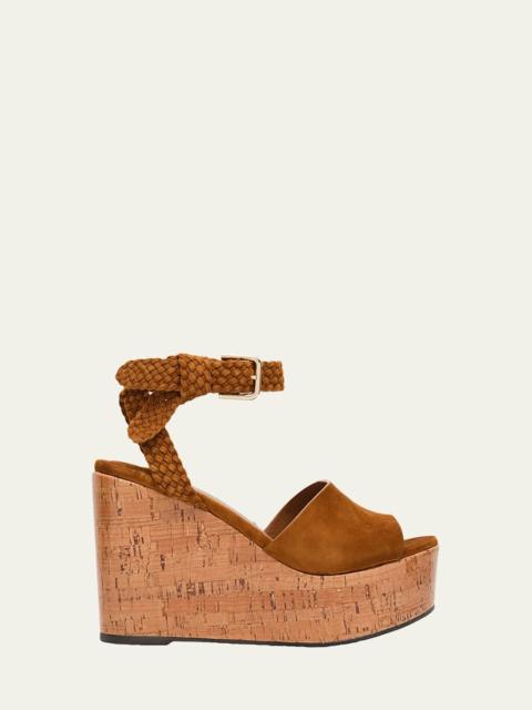 100mm Jori Suede Platform Wedge Sandals