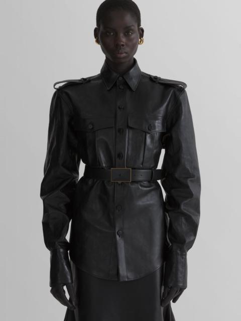 MUGLER black leather military shirt