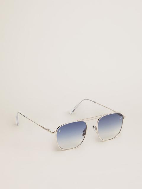 Golden Goose Sunframe Roger, aviator style, with silver frame and gradient blue lenses