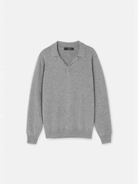 VERSACE Studded Cashmere Polo Sweater