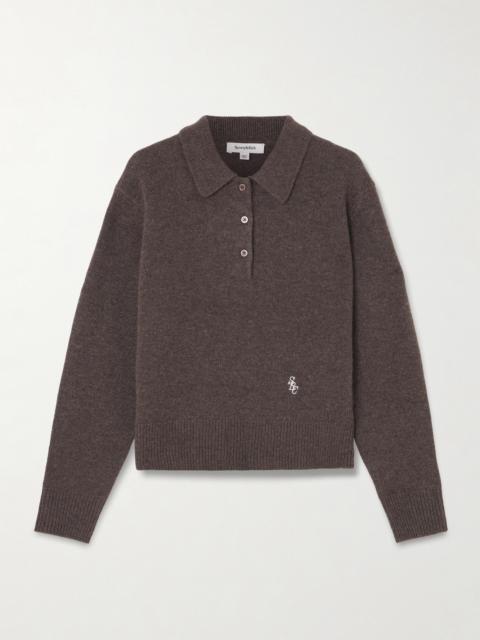 Sporty & Rich Src Embroidered Cashmere And Wool-blend Polo Sweater