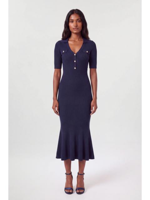 KAREN MILLEN Military Trim Rib Knit Collared Maxi Dress