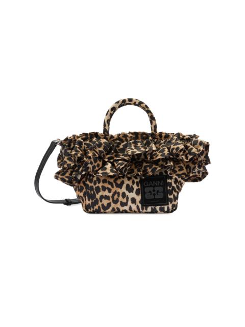 GANNI Women's Mini Shopper Ruffled Top Handle Bag - Leopard