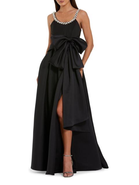 MAC DUGGAL Women's Imitation Pearl- & Bow-Detailed Satin Gown - Black