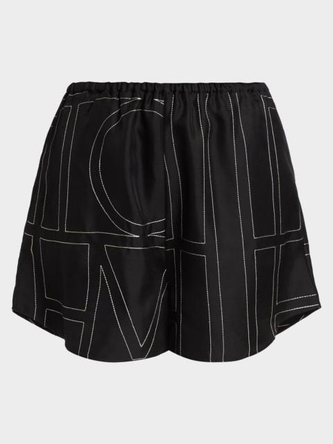 TOTEME Silk Stitched-Logo Shorts