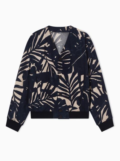 EMPORIO ARMANI LINEN-BLEND JACKET WITH FOLIAGE-PRINT PATTERN
