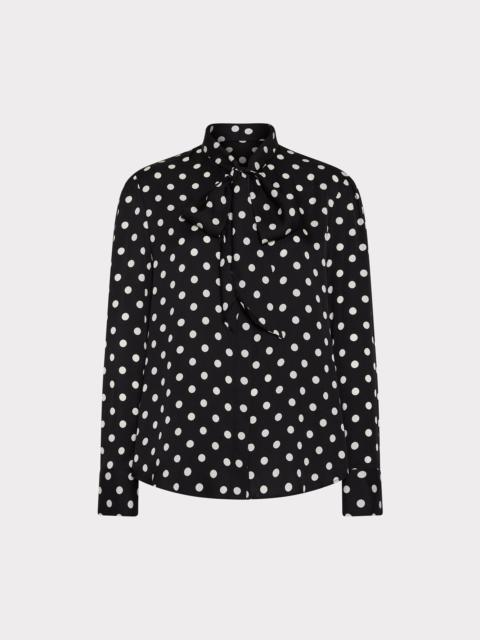 MILLY Tie Neck Polka Dot Blouse