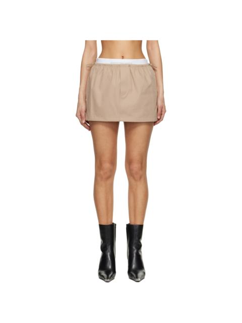 Alexander Wang Taupe Logo Elastic Mid-Rise Miniskirt