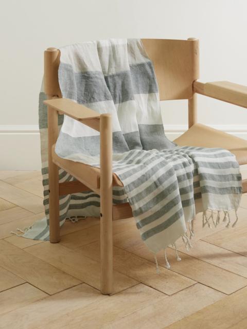 Brunello Cucinelli Fringed striped linen throw Blue