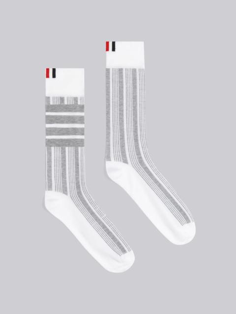 Thom Browne Light Grey Mercerized Cotton 4-Bar Striped Mid Calf Socks