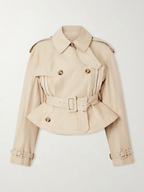 S.S.DALEY Evelyn leather-trimmed cotton-blend gabardine jacket Cream