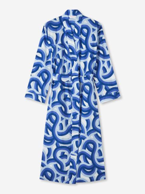 Derek Rose Women's Long Dressing Gown Ledbury 51 Cotton Batiste Blue