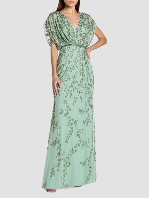 MAC DUGGAL Women's Beaded Draped Mesh Column Gown - Seafoam