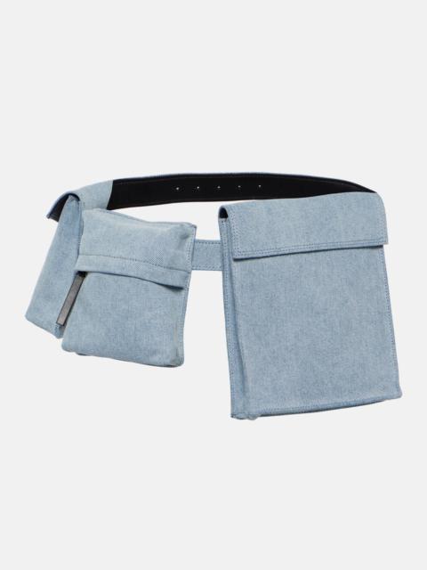Leather-trimmed denim belt bag