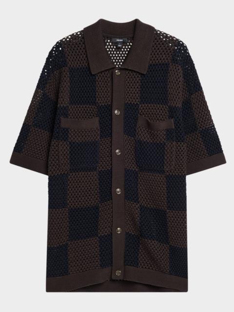 REISS Men's Alfred Checkered Crochet Short-Sleeve Shirt