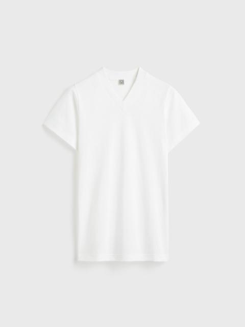 TOTEME Wide-ribbed v-neck tee optic white