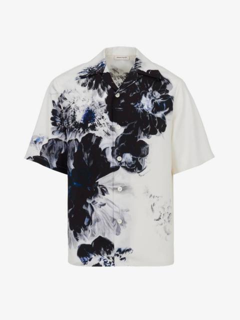 Alexander McQueen Men's Dutch Flower Hawaiian Shirt in Black/white
