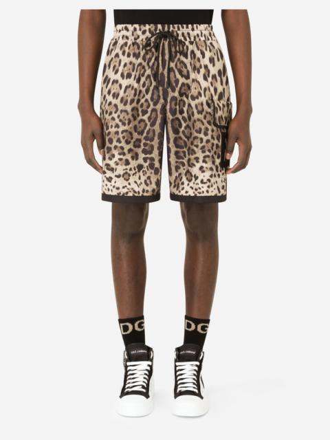 Dolce & Gabbana Leopard-print nylon shorts with DG patch