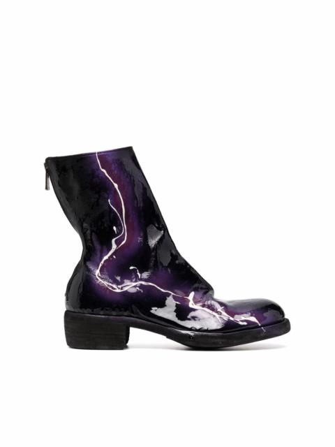 high-shine finish ankle boots