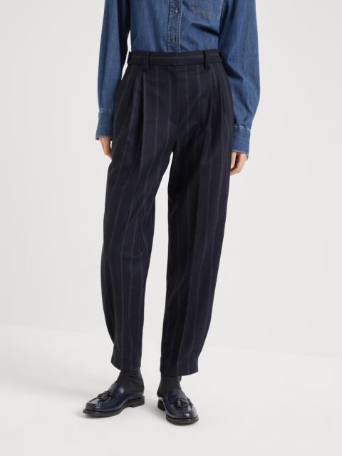 Techno virgin wool striped flannel sartorial baggy trousers