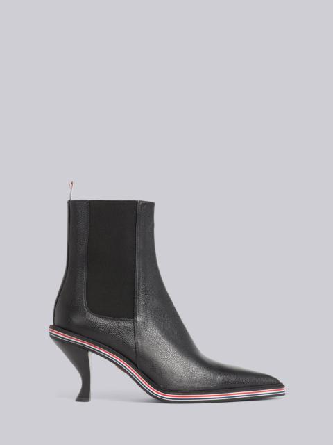 Thom Browne Black Pebble Grain Leather 75mm Curved Heel Stripe Micro Sole Classic Chelsea Boot