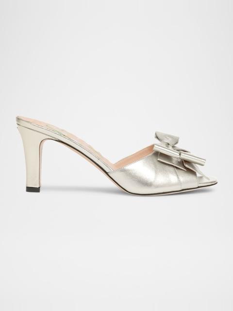 Valentino Bowow Logo Metallic Leather Sandals
