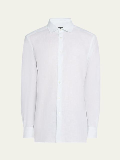ZEGNA Men's Oasi Lino Stripe Sport Shirt