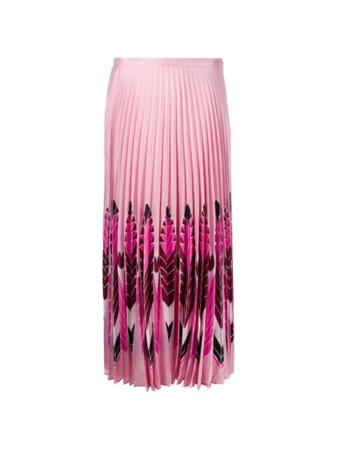 Valentino feather print pleated midi skirt