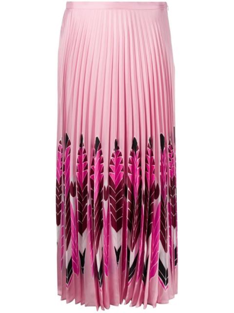 feather print pleated midi skirt