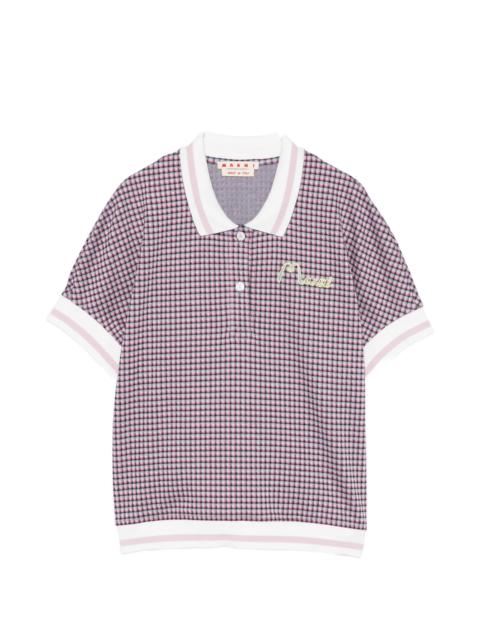 Marni Check Embroidery Polo Top