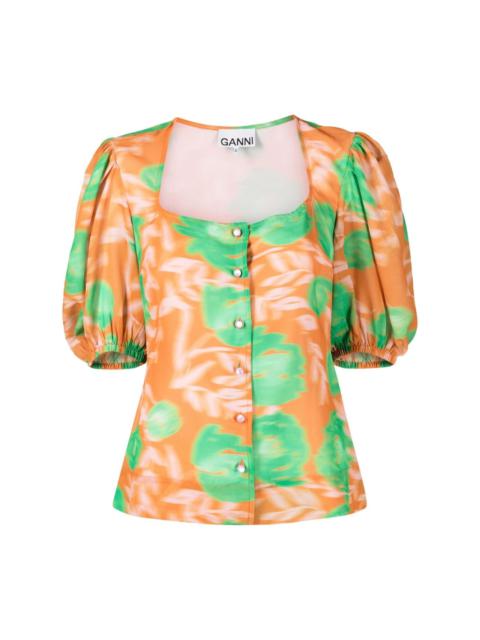 GANNI floral-print crepe blouse