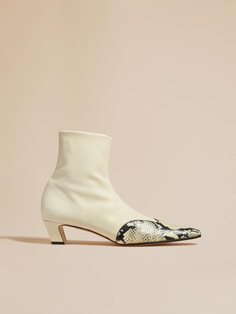 KHAITE The Nevada Stretch Low Boot in Bone with Natural Python-Embossed Leather