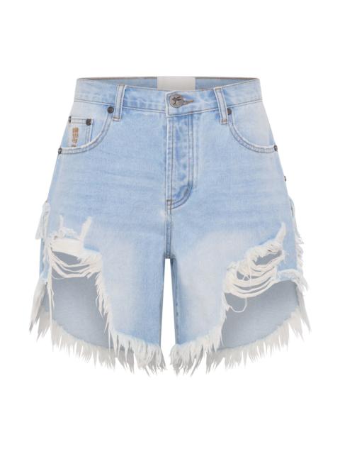 ONE TEASPOON Frankies Low Waist Long Length Denim Shorts - Blue Heart