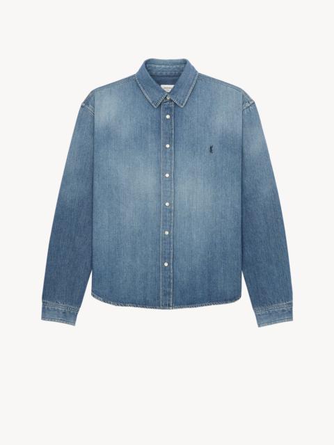 SAINT LAURENT CASSANDRE JEAN SHIRT IN HORIZON BLUE DENIM